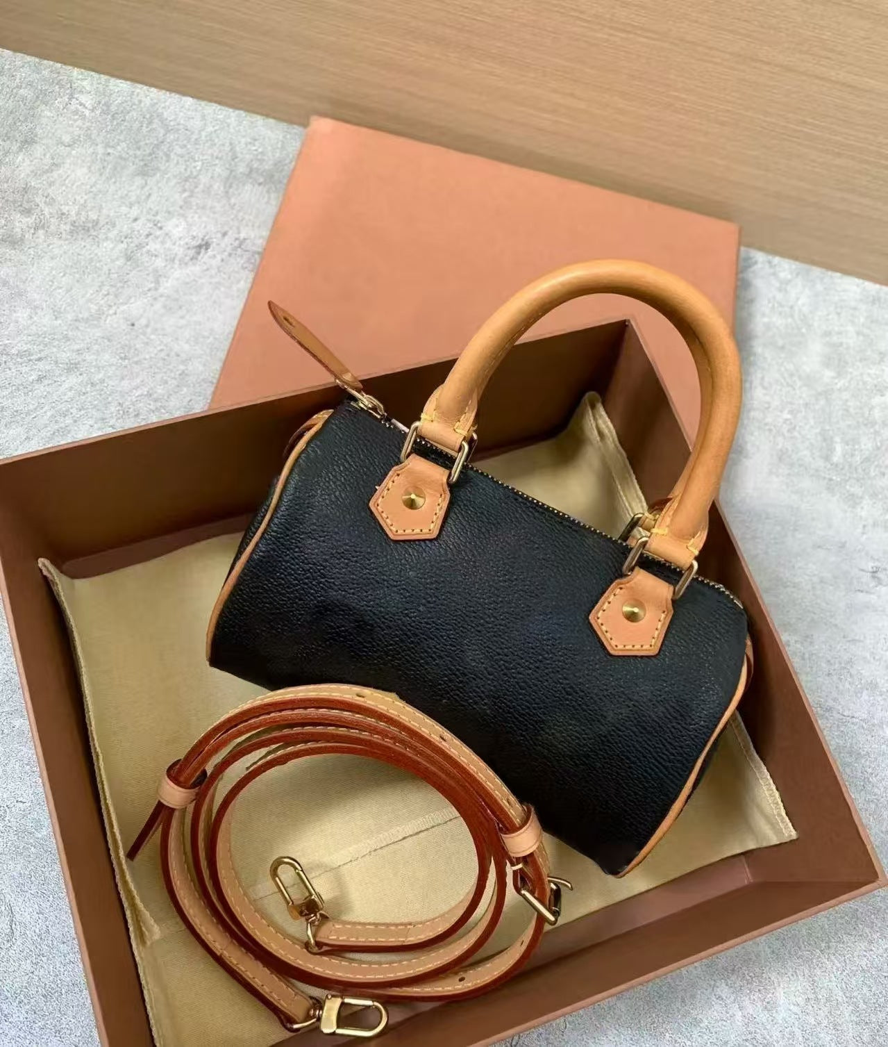 100% Top Grain original Leather Tote Cross Body -Black