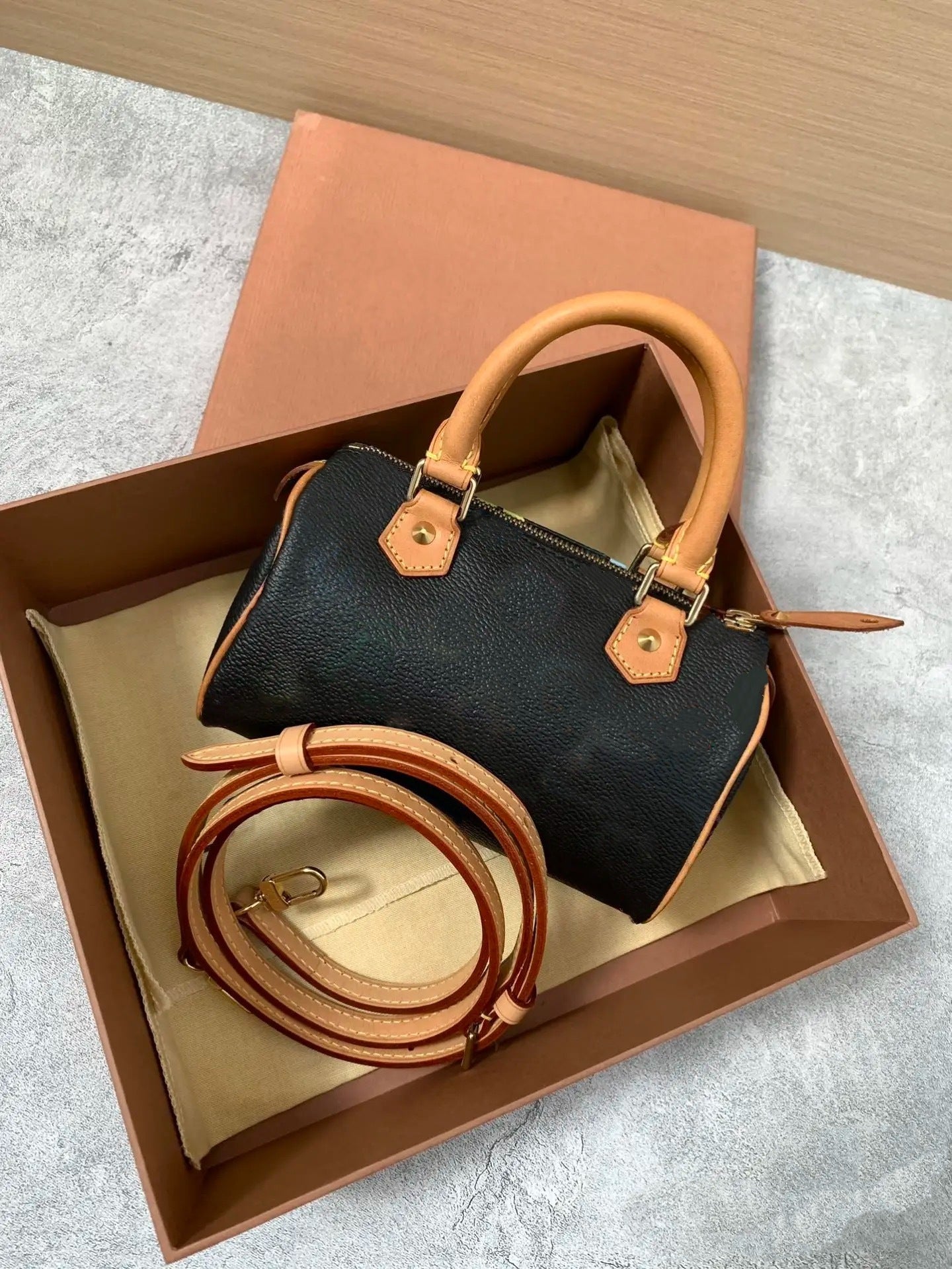 100% Top Grain original Leather Tote Cross Body -Black