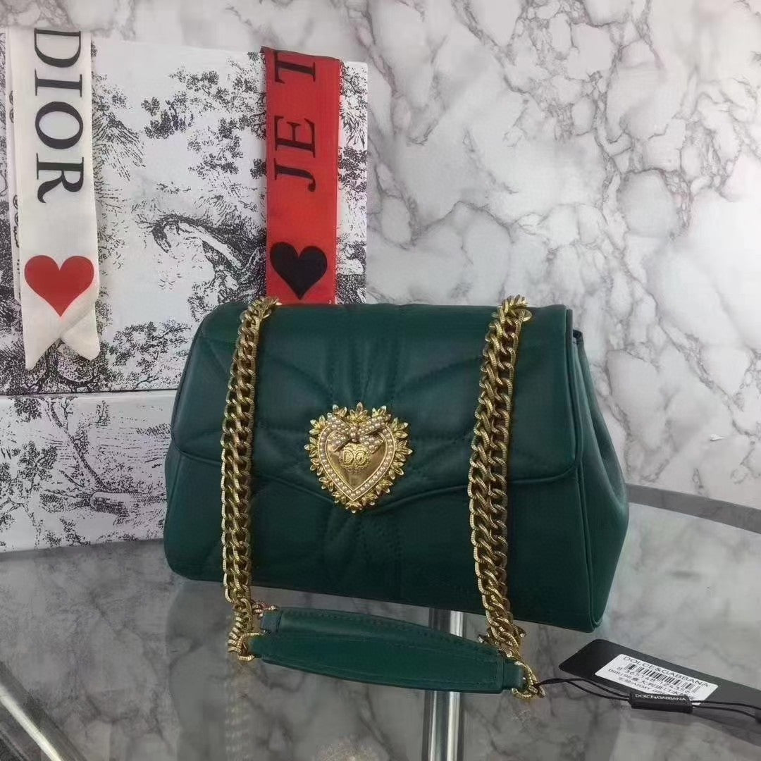 Year of the Dragon, Good Luck, New Year's Gift, Goddess Style Full Leather Soft Heart Metal Inlaid Pearl Single Shoulder Diagonal Chain Bag