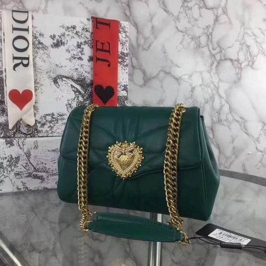 Year of the Dragon, Good Luck, New Year's Gift, Goddess Style Full Leather Soft Heart Metal Inlaid Pearl Single Shoulder Diagonal Chain Bag