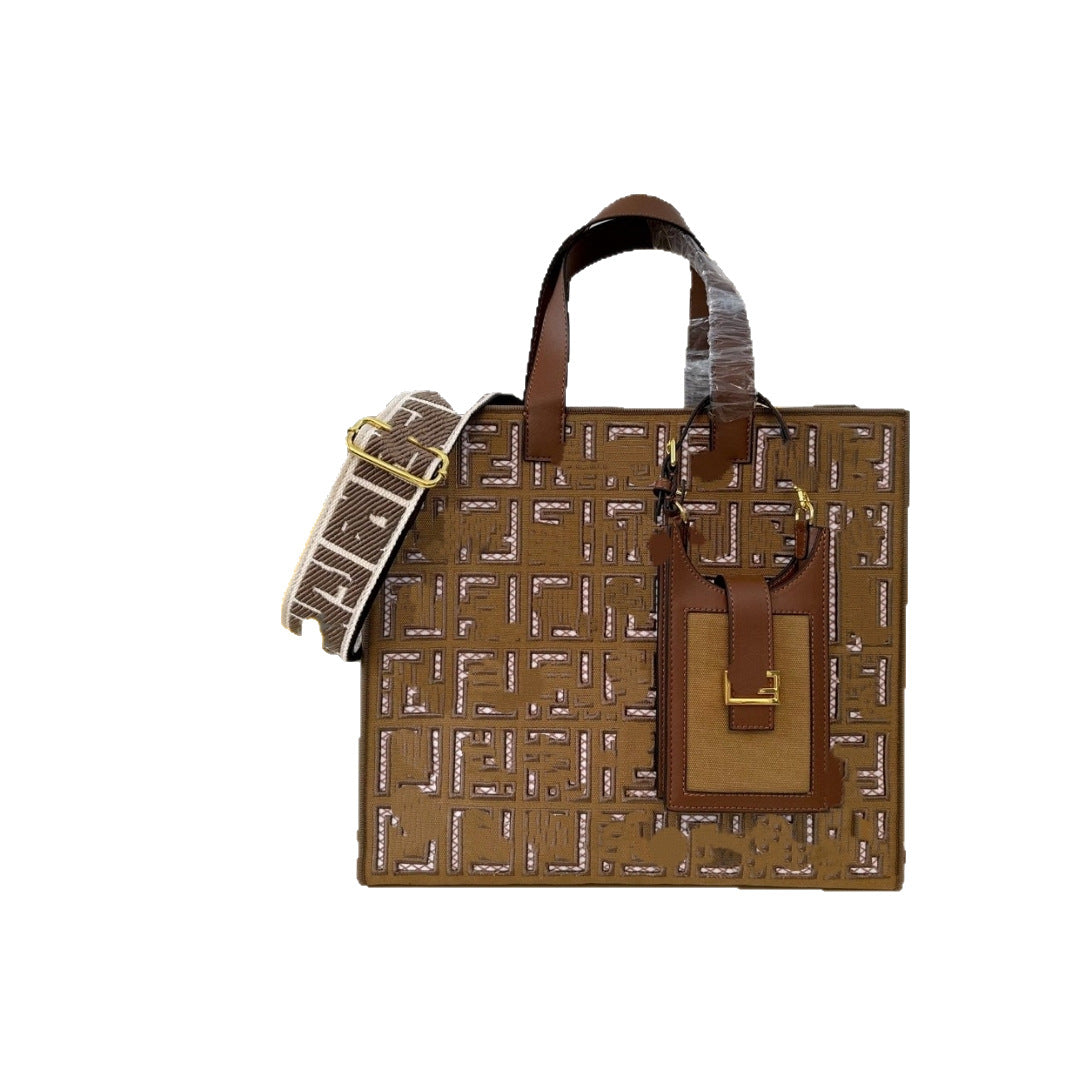 Hot Style Fe Fashion Red Book New F-glossed Printed Letter Genuine Leather Women's Bag Portable Shoulder Crossbody Tote Cowhide Bag